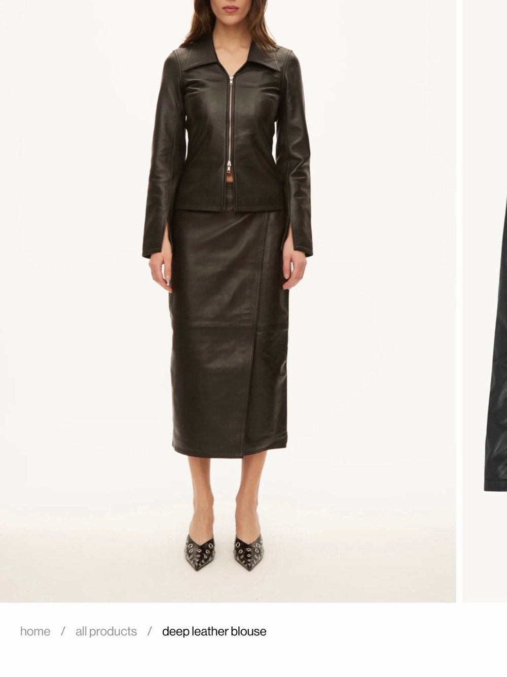 Women's Black Leather Zip blouse  - Oval Square - zip up